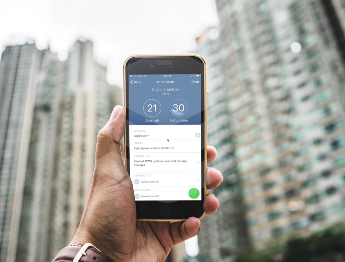 Newforma mobile app on smartphone